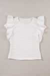 PACK25223503-P1-1, White Wavy Textured Ruffle Sleeve Top