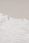 PACK25223503-P1-1, White Wavy Textured Ruffle Sleeve Top