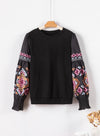 PACK25124468-P2-1, Black Printed Balloon Sleeve Crew Neck Blouse