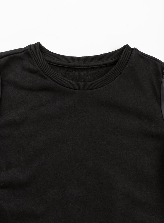 PACK25124468-P2-1, Black Printed Balloon Sleeve Crew Neck Blouse