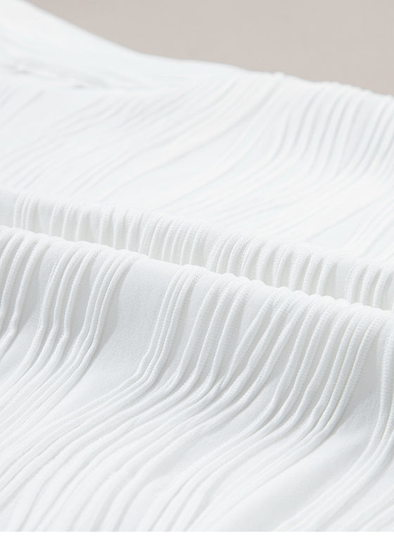 PACK25223504-P1-2, White Wavy Textured Mock Neck Cap Sleeve Top