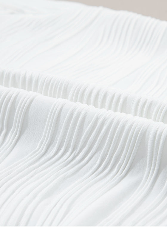 PACK25223504-P1-2, White Wavy Textured Mock Neck Cap Sleeve Top