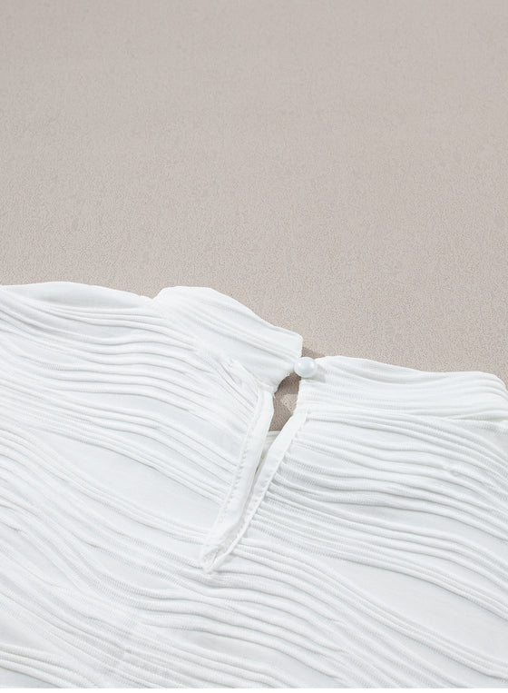 PACK25223504-P1-2, White Wavy Textured Mock Neck Cap Sleeve Top