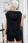 PACK625624-P2-1, Black Solid Color Sleeveless Hoodie and Shorts Set