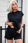 PACK625624-P2-1, Black Solid Color Sleeveless Hoodie and Shorts Set