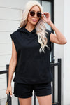PACK625624-P2-1, Black Solid Color Sleeveless Hoodie and Shorts Set