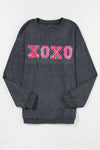 PACK25316982-11-1, Gray Valentine Sequin XOXO Corded Crew Neck Sweatshirt
