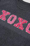 PACK25316982-11-1, Gray Valentine Sequin XOXO Corded Crew Neck Sweatshirt