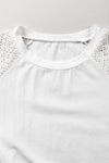 PACK25223658-P1-1, White Pointelle Lace Half Sleeve Crew Neck Tee