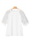 PACK25223658-P1-1, White Pointelle Lace Half Sleeve Crew Neck Tee