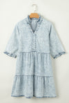 PACK786532-P704-1, Dusk Blue Acid Wash Retro Half Sleeve Flared Denim Dress