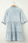 PACK786532-P704-1, Dusk Blue Acid Wash Retro Half Sleeve Flared Denim Dress