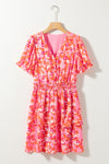 PACK6118922-P1020-1, Pink Floral V Neck Short Ruffle Tiered Dress