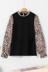 PACK25125885-P2-2, Black Contrast Leopard Print Lantern Sleeve Blouse