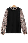 PACK25125885-P2-2, Black Contrast Leopard Print Lantern Sleeve Blouse