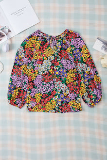  PACK25126445-P1022-1, Pink Floral Print Bracelet Sleeve Notch V Neck Blouse