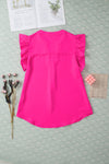 PACK25126116-P6-1, Rose Red Notched Neck Ruffle Sleeve Blouse