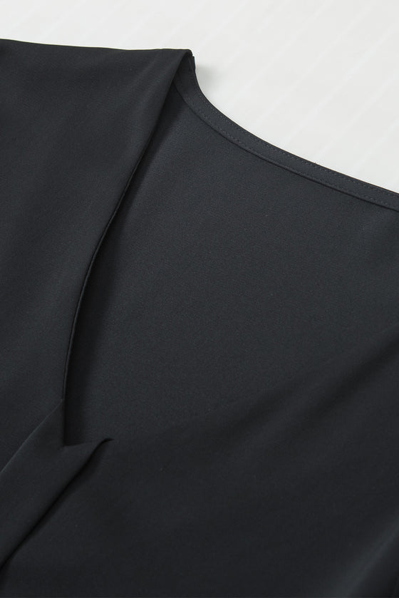 PACK25126304-P2-1, Black Pearl Mesh Flounce Sleeve V Neck Blouse