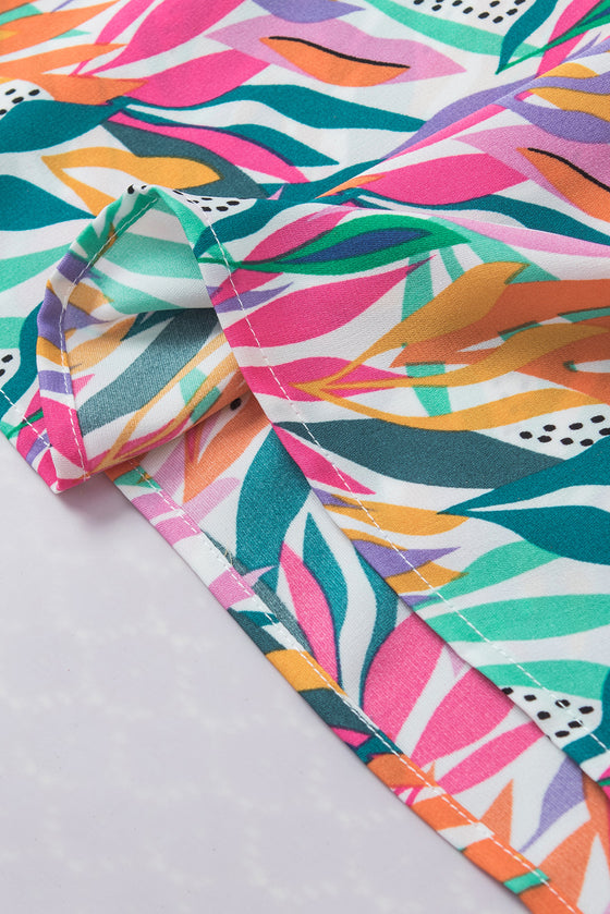 PACK25126598-P622-1, Rose Red Floral Print Ruffled Flutter Sleeve Blouse