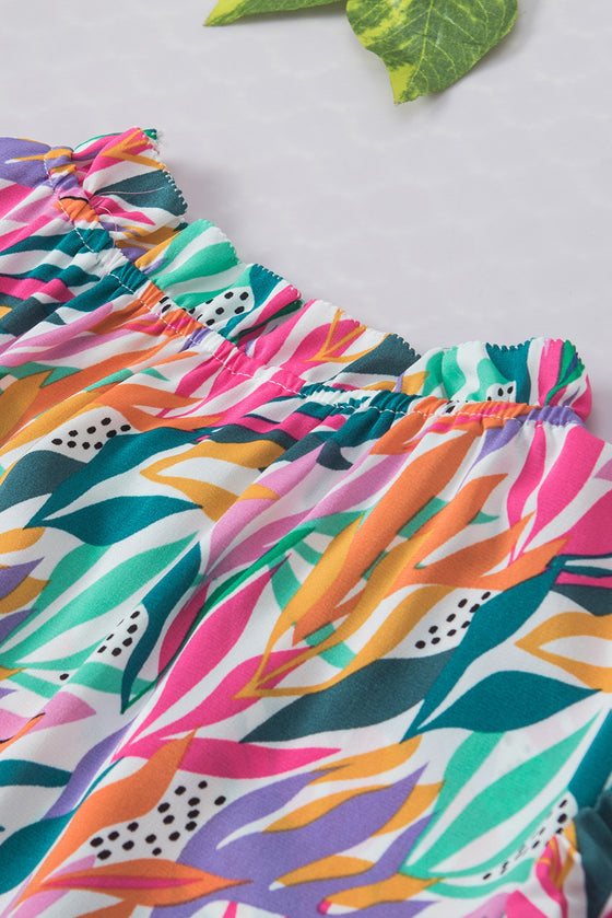 PACK25126598-P622-1, Rose Red Floral Print Ruffled Flutter Sleeve Blouse