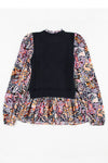 PACK2724346-P2-1, Black Contrast Floral Sleeve Peplum Sweater