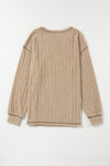 PACK25223314-P5016-1, Pale Khaki Loose Exposed Stitching Textured Knit Top