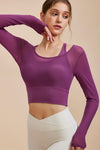 PACK264741-P508-1, Violet Fake 2 Pieces Long Sleeve Cropped Sports Top