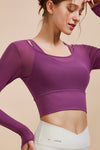 PACK264741-P508-1, Violet Fake 2 Pieces Long Sleeve Cropped Sports Top