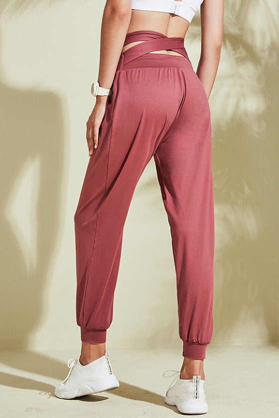 PACK265516-P303-1, Mineral Red Cross Back High Waist Active Jogger Pants