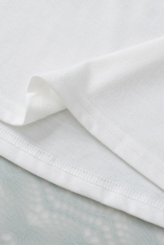 PACK25223649-P1-1, White Contrast Lace Sleeve Keyhole Decor Top