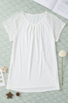 PACK25223649-P1-1, White Contrast Lace Sleeve Keyhole Decor Top