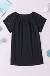 PACK25223649-P2-1, Black Contrast Lace Sleeve Keyhole Decor Top
