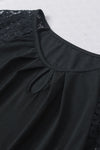 PACK25223649-P2-1, Black Contrast Lace Sleeve Keyhole Decor Top