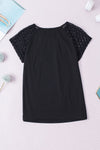 PACK25223649-P2-1, Black Contrast Lace Sleeve Keyhole Decor Top