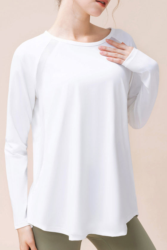 PACK264744-P1-1, White Back Slit Yoga Workout Long Sleeve Top