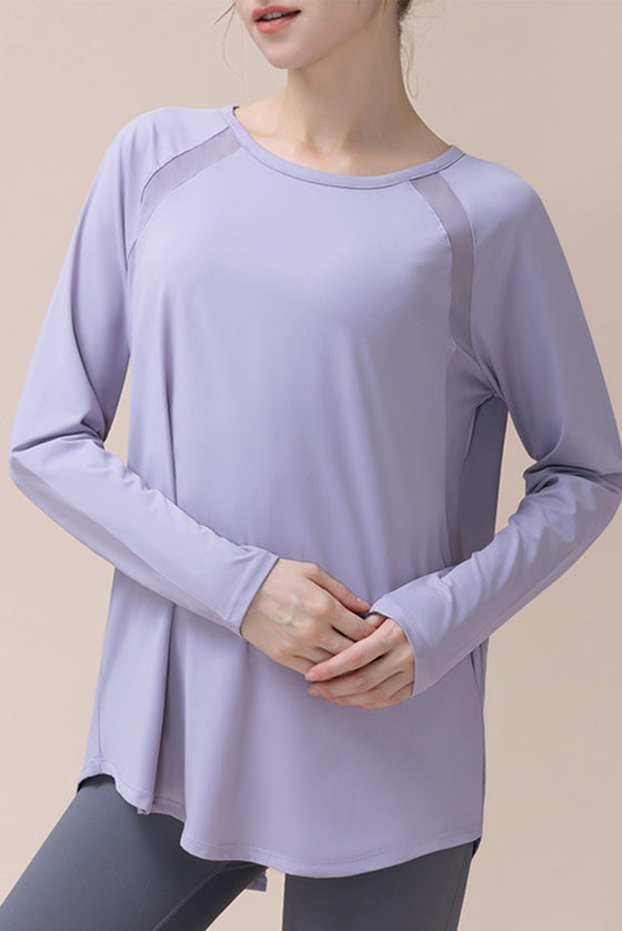 PACK264744-P708-1, Orchid Petal Back Slit Yoga Workout Long Sleeve Top