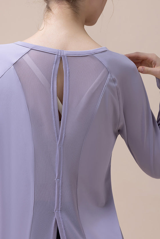 PACK264744-P708-1, Orchid Petal Back Slit Yoga Workout Long Sleeve Top