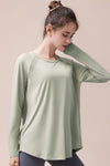 PACK264744-P1209-1, Laurel Green Back Slit Yoga Workout Long Sleeve Top