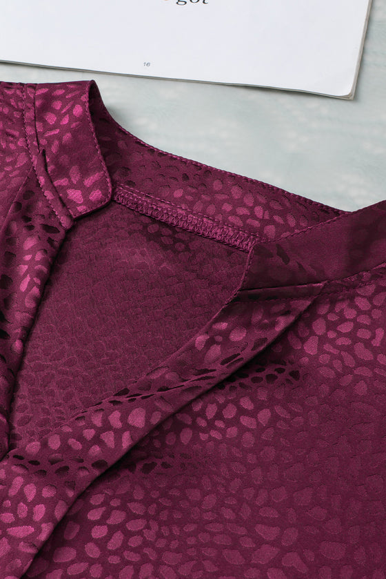 PACK25125921-P320-1, Red Leopard Print Rolled Sleeve V Neck Blouse