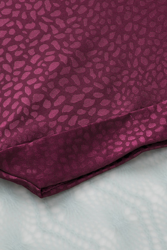 PACK25125921-P320-1, Red Leopard Print Rolled Sleeve V Neck Blouse