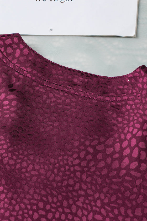 PACK25125921-P320-1, Red Leopard Print Rolled Sleeve V Neck Blouse