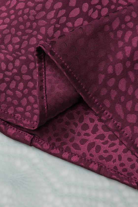 PACK25125921-P320-1, Red Leopard Print Rolled Sleeve V Neck Blouse