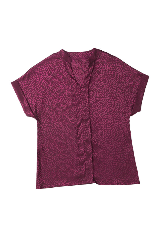 PACK25125921-P320-1, Red Leopard Print Rolled Sleeve V Neck Blouse