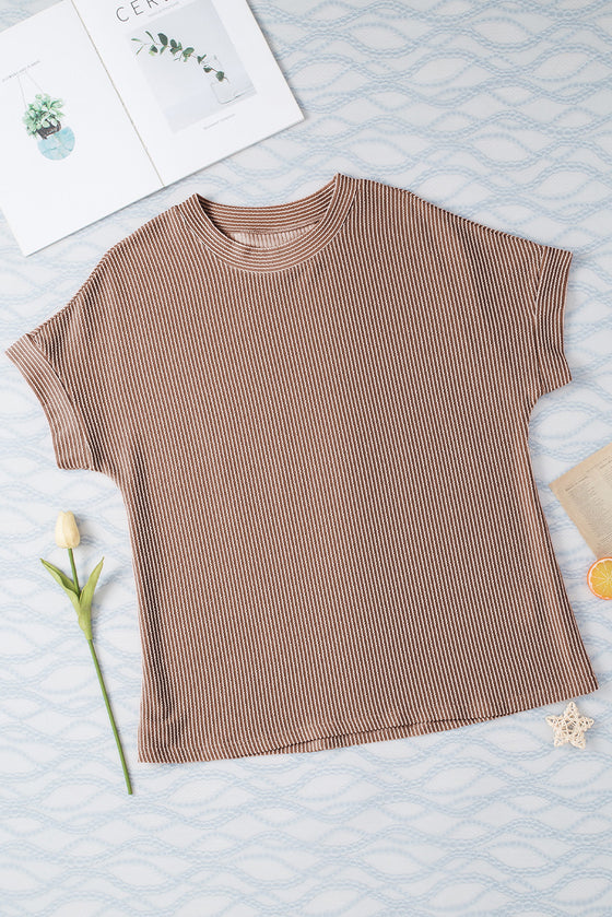 PACK25223640-P7016-2, Smoke Gray Corded Textured Crew Neck T-shirt