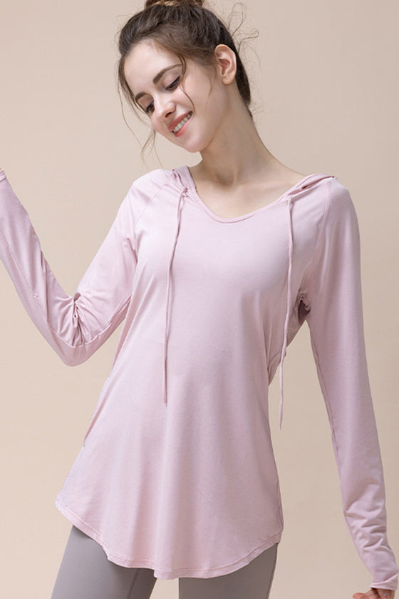 PACK264743-P1010-1, Light Pink Hooded Long Sleeve Athletic Top