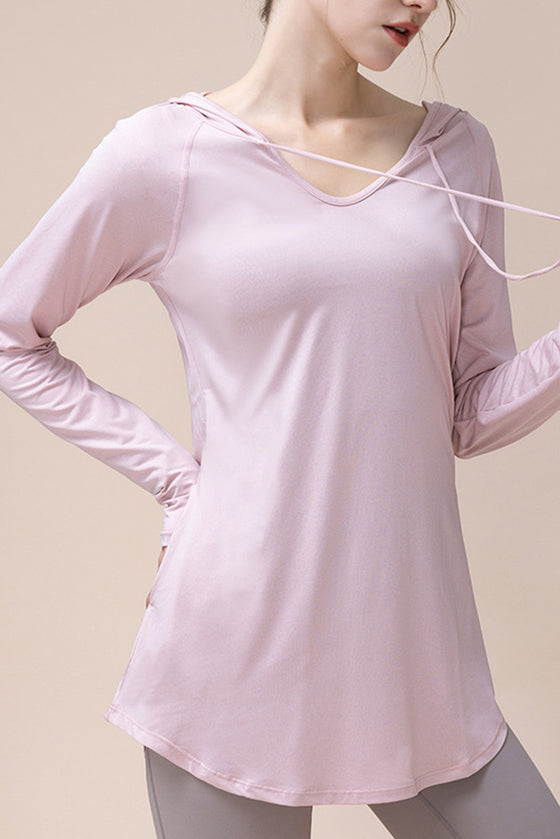 PACK264743-P1010-1, Light Pink Hooded Long Sleeve Athletic Top