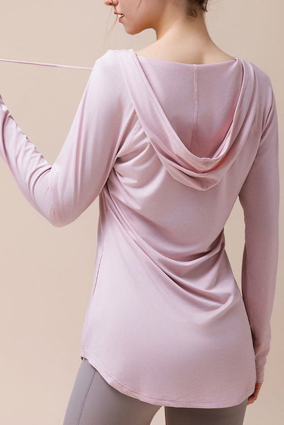 PACK264743-P1010-1, Light Pink Hooded Long Sleeve Athletic Top