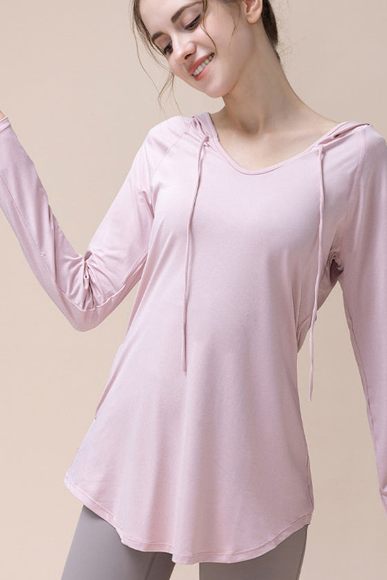 PACK264743-P1010-1, Light Pink Hooded Long Sleeve Athletic Top