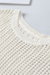 PACK277006-1-2, White Fishnet Knit Ribbed Round Neck Short Sleeve Sweater Tee