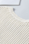PACK277006-1-2, White Fishnet Knit Ribbed Round Neck Short Sleeve Sweater Tee